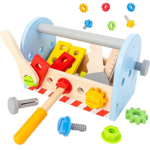 Strumenti Workshop Cassetta degli attrezzi in legno Pretend Play Set Giocattolo per bambini Montessori per ragazzi Smontaggio dado Assemblaggio vite Simulazione Riparazione Strumento carpentiere 230626