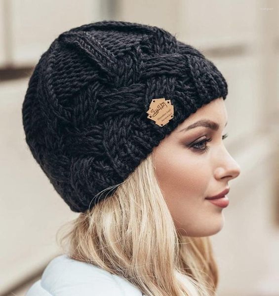 Berets Frauen Winter Hüte Outdoor Wolle Gestrickte Hut Einfarbig Dame Ohrenschützer Plaid Beanie Kappe Weibliche Motorhaube Gorros Mujer Invierno