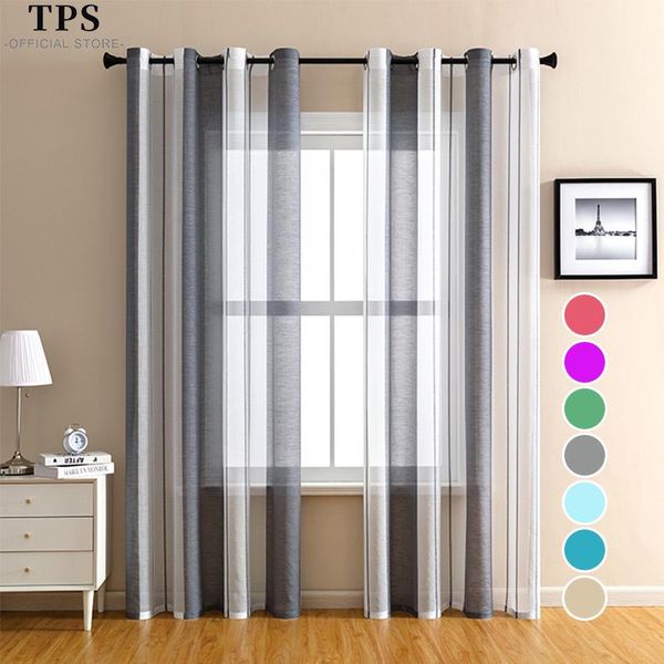 Cortinas tps cinza listrada transparente para sala de estar, quarto, cortina de tule para tratamento de janela de cozinha, decoração de casa, voile personalizado