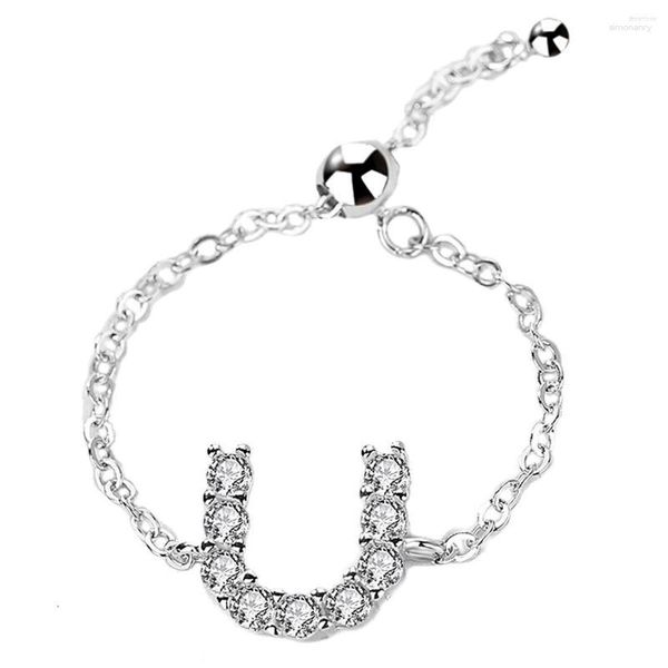 Anillos de racimo anillo de cadena ajustable de moda plata de ley 925 pura joyería letra circón boda para mujer chica regalo de aniversario