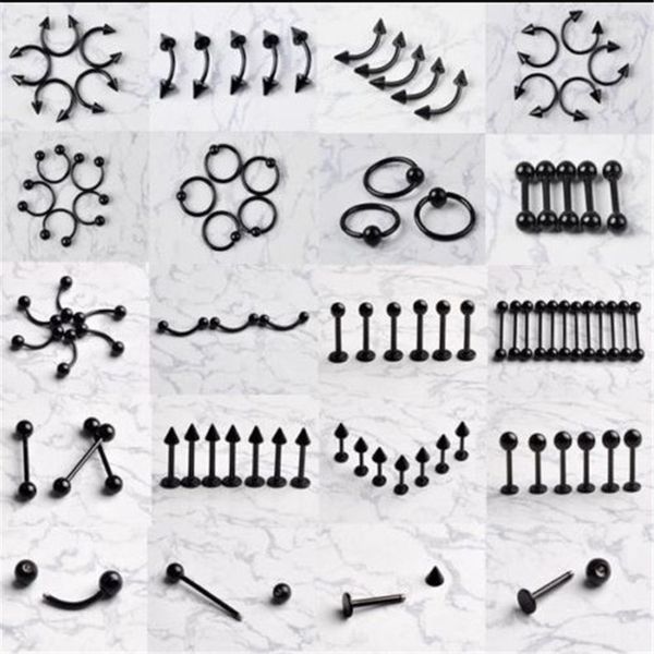 Кольца для сосков PINKSEE оптом 7tyles 70Pcs Lot Black Steel Labret Lip Body Pierce Пупок Живот Бровей Бар Кольцо Ювелирные Изделия 230626