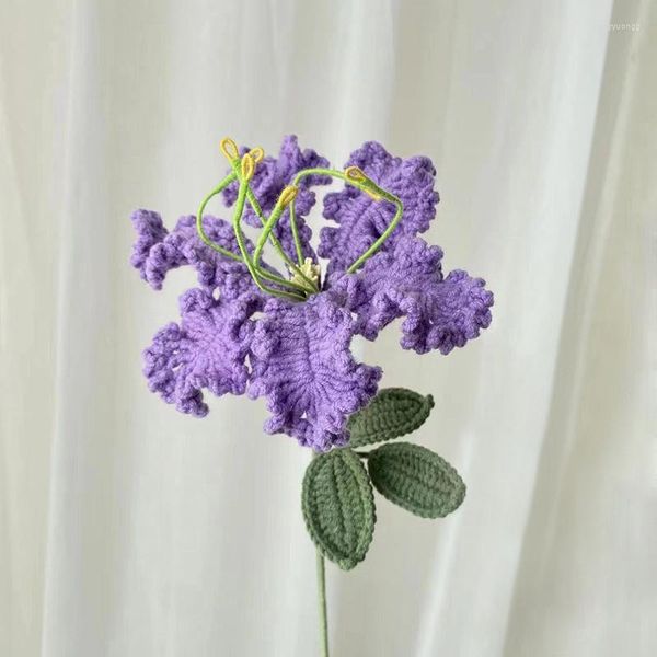 Flores decorativas fio de crochê flor artificial com acabamento tecido jakaranda simulação tricotada à mão crape murta decoração de casamento