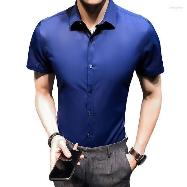 Camisas sociais masculinas 2023 marca camisa de manga curta casual fino design de moda puro manga de negócios1