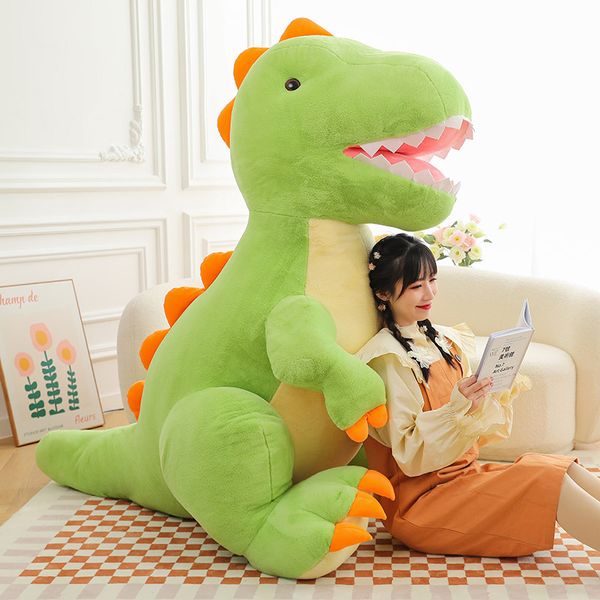 Commercio all'ingrosso nuovo grande dinosauro verde peluche giocattolo Tyrannosaurus Rex bambola regalo per bambini carino cuscino di tiro