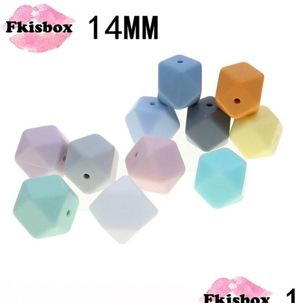 Baby Beißringe Spielzeug Fkisbox 100 Stücke Hexagon 14mm Beißring Sile Perlen DIY Sil Zahnen Halskette Lose Perle Bpa Für 221109 Drop Lieferung Dhwrz