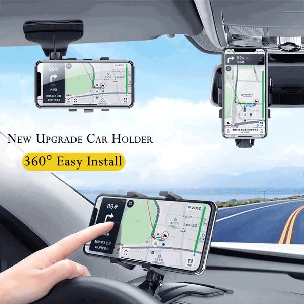 Автомобильный держатель для телефона, приборная панель, зеркало заднего вида, мобильный телефон, GPS-навигатор, регулируемый автомобильный держатель для iPhone, Samsung, Xiaomi
