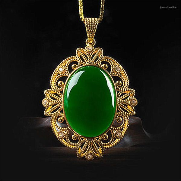 Colares com Pingente Luxo Banhado a Ouro Verde Gemas Colar Temperamento Elegante Nupcial Jóias Casamento Mãe Avó Presentes