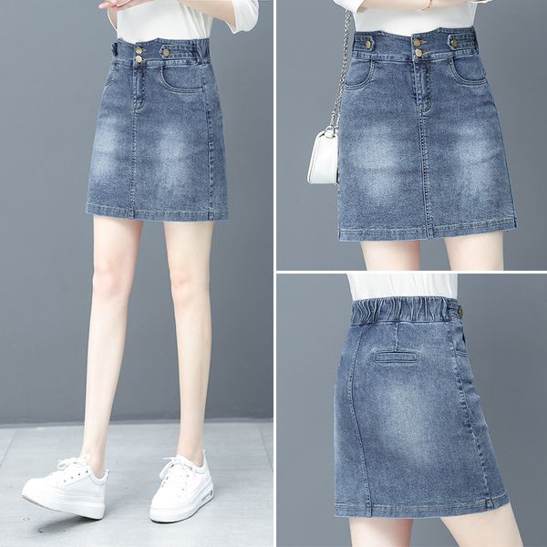 Modische Denim Kurze Röcke Frauen Sommer Neue Halb Rock Koreanische Ausgabe Elastische Taille Schlank Frühling Wrap Hüfte Rock