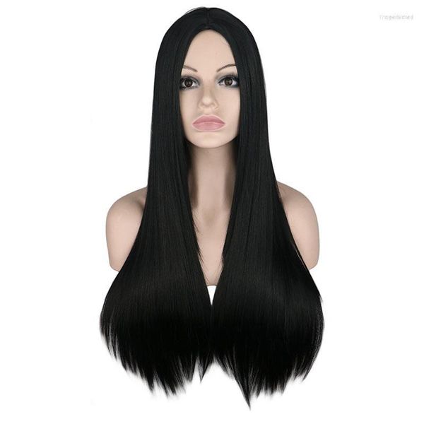 Parrucche sintetiche WHIMSICAL W 26 pollici lungo dritto nero per donna Parrucca per capelli resistente al calore parrucche peruca dall'aspetto naturale