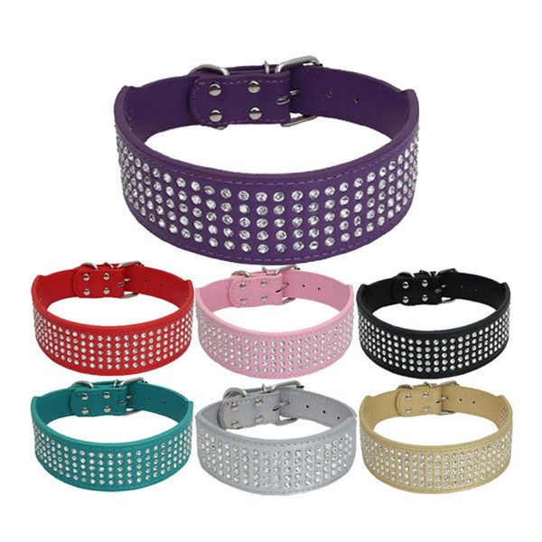 Collari per cani in pelle con strass Collari per cani con borchie in cristallo Bling Diamante Larghezza 2 pollici per cani di taglia media Pitbull Boxer