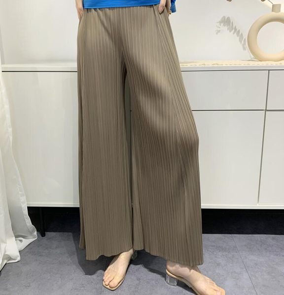 2023 Nova ISSEY Calça larga plissada cintura alta cintura alta calça casual plissada oversized