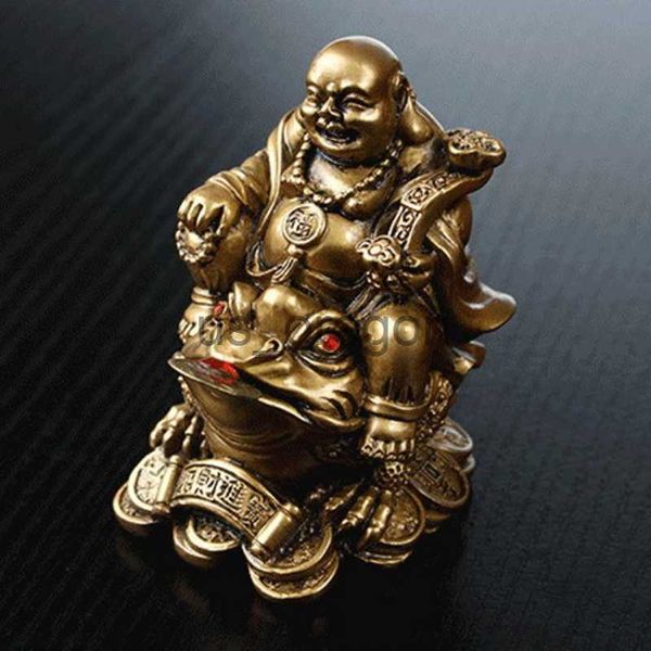 Objetos decorativos Estatuetas LUCKY Feng Shui Maitreya Buda Estátua Sapo Estatueta Dinheiro Fortuna Riqueza Sapo Dourado Chinês Home Office Decoração de mesa