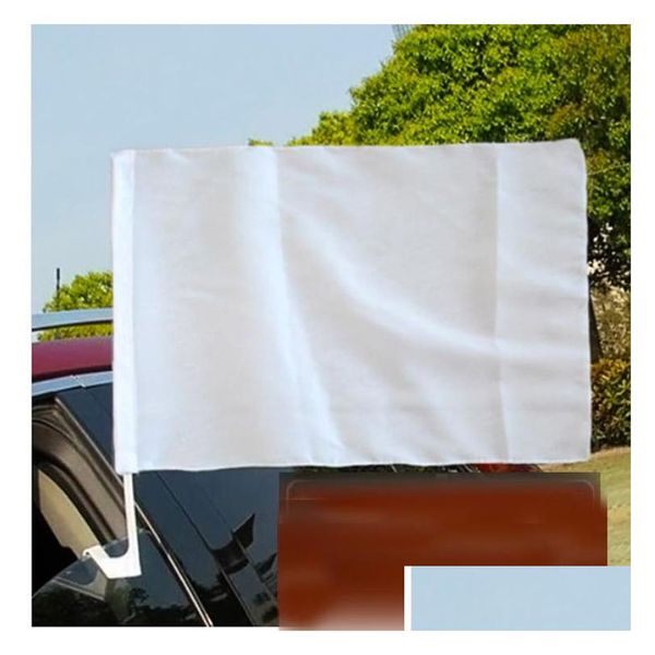 Баннерные флаги 12X18 дюймов Белый пустой автомобильный флаг Сублимация 100D Полиэстер Печать Высококачественное окно с 43см Пластиковым столбом Dh9371 Dro Dhdmx