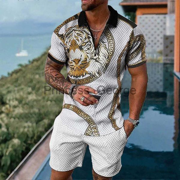 TraCKsuits Masculinos Summer Luxury Shirts Shorts Set Men Brand CloTHing Man Sleeved TraCKsuit Streetwear Casual Social T Shirt Lapel Suit x0627