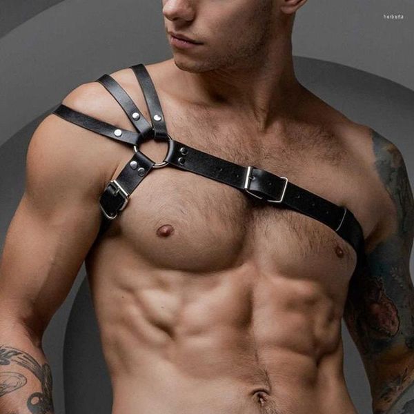 Cintos de couro gay cinto peitoral com alças ajustáveis Lingerie Punk Rave corpo gótico Bondage roupas homem sexual