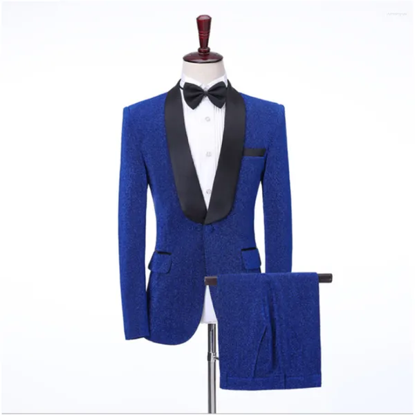 Abiti da uomo Ultimi uomini lucidi Scialle nero Risvolto Costume Homme Matrimonio Prom Terno Masculinos Completo Sposo Blazer 2 pezzi Giacca Pantalone