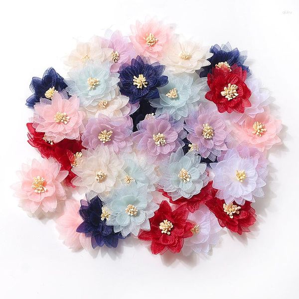 Dekorative Blumen, 10 Stück, 5 cm, Chiffon-Kunstkopf für Heimdekoration, Hochzeit, Dekoration, gefälschte Blumen, Brauthaar, Kleidungszubehör