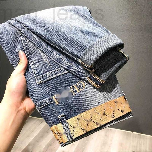 Jeans da uomo firmati Primavera / Estate New Blue for Light Luxury Fashion Brand Lettera Ricamo Harlan Versatile Short Feet Pants 2Q9Q