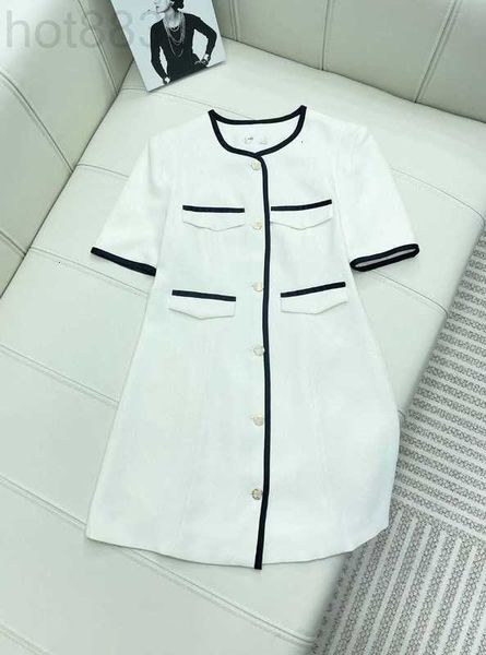 Basic Casual Dresses Designer 23 Summer New French Luxury Style Elegant Shows Slim Reduced Age Contrast Dress Round Neck Sleeve Dress ILW1