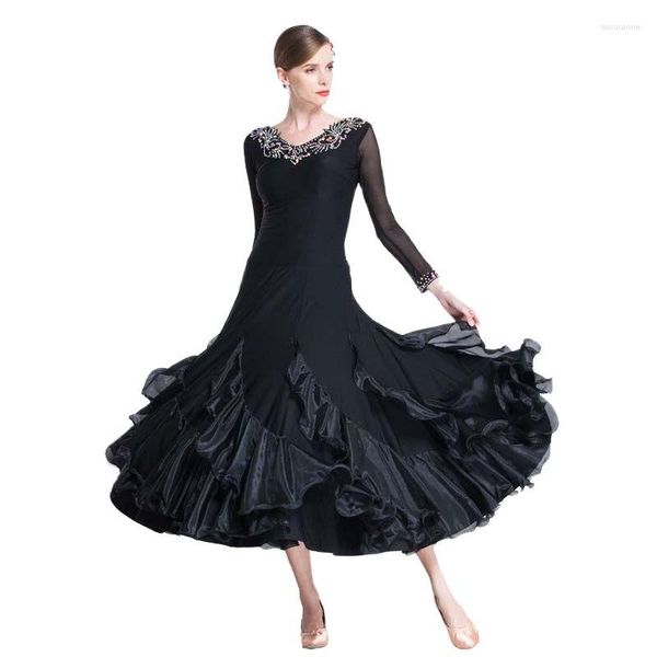 Stage Wear M-1861 Festival Women Black Ballroom Smooth Practice Dress Waltz Standard Dance Competition Abiti in vendita