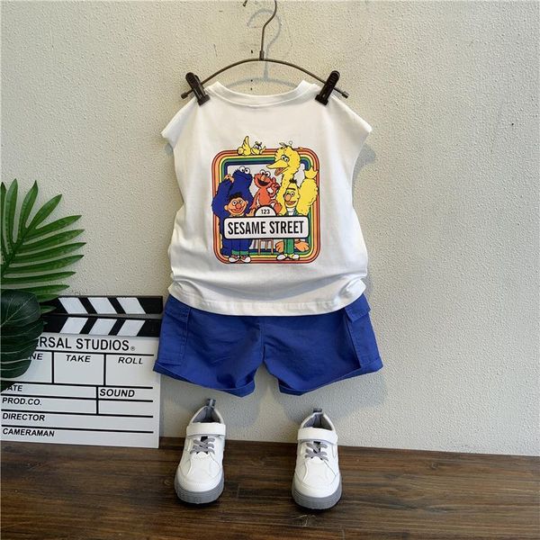 Set di abbigliamento 2-9 anni Abbigliamento per bambini Completo per neonato Estate Cartone animato Sesame Street T-shirt con maniche a stampa e pantaloncini 2 pezzi Set per ragazza Costume 230626