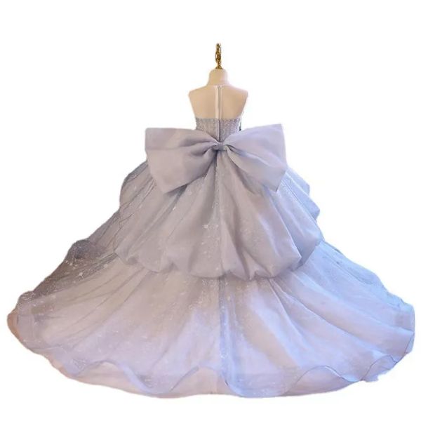 Vestido de baile Vestidos de menina de flor para casamento Colar de renda com apliques de strass Vestido de desfile infantil frisado Festa de aniversário de menina Vestidos de Natal