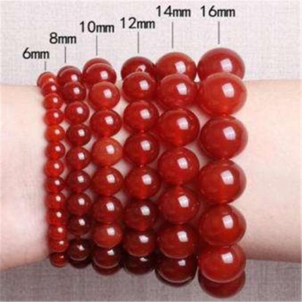 Bracelete redondo de ágata vermelha fio 6-14 mm Suporte de pedra natural ônix Acessório de mão elástico para mulheres Design de fabricação de joias