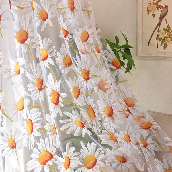 Tende Tende in tulle con fiori di sole per soggiorno, camera da letto, cucina, tende trasparenti in voile floreale giallo per il trattamento delle finestre