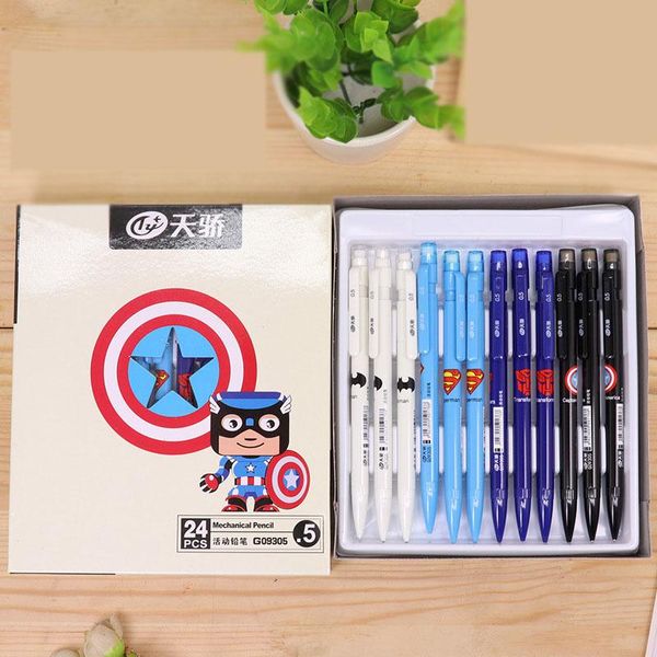 Lápis 48 PCs/Lot Creative Hero Series Lápis mecânicos Pen do aluno fofo automático para infantil Escola Ofrete Promocional Presentes Promocionais