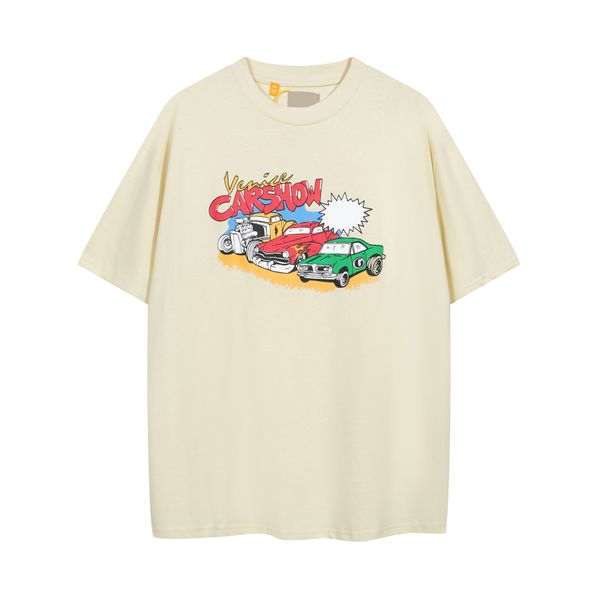 23ss Summer Vintage Car Exhibit Tee T-shirt Europa Oversize Skate Masculino Casual EUA Plus Size Camiseta Versão Premium