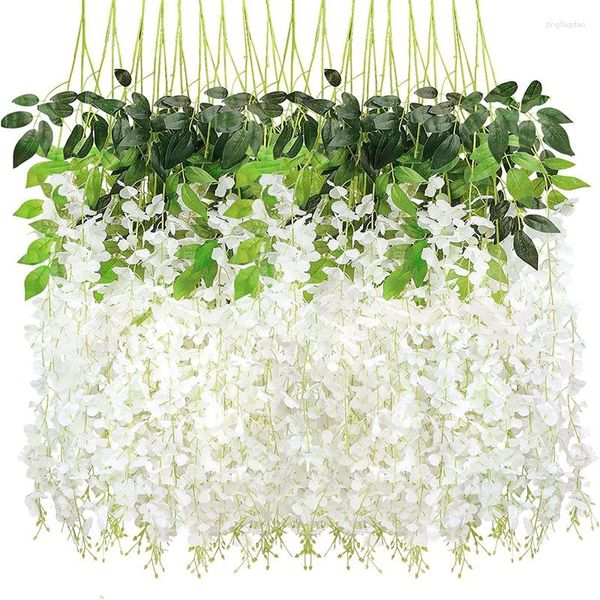 Fiori decorativi 12PCS Viola Fiore artificiale Decorazioni per feste Simulazione San Valentino Matrimonio Cesto appeso a parete Orchidea finta 23.6