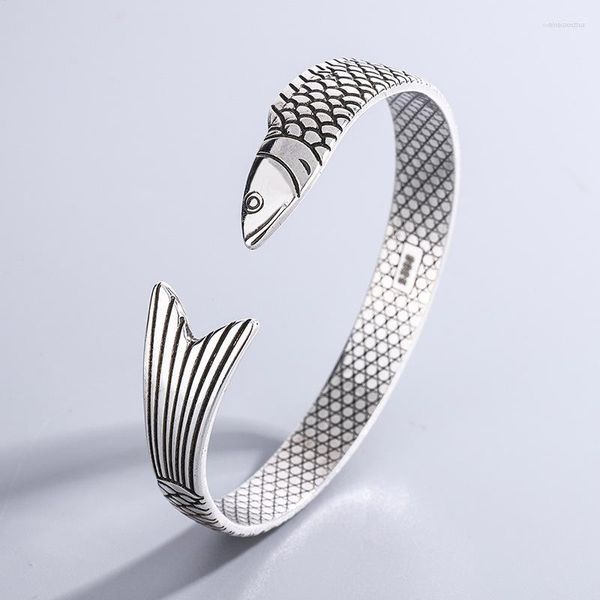 Braccialetto semplice Design creativo Arowana 10mm Wide Face Bracciale aperto in argento tibetano Colore vintage Donna Amica Regalo per feste