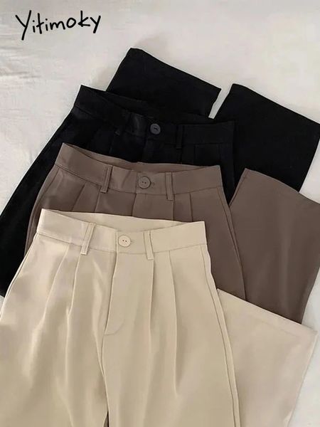 Pantaloni da donna Capris Yitimoky Primavera Estate Pantaloni da donna Casual a vita alta Coreano Fashion Office Ladies Eleganti pantaloni da abito dritti neri 230627