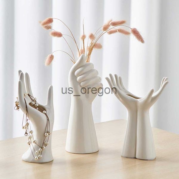 Set di stoviglie Vasi di arte moderna Vaso a mano in ceramica bianca per la disposizione dei fiori idroponica Decorazione del desktop Decorazioni per la casa Decorazione del soggiorno x0703