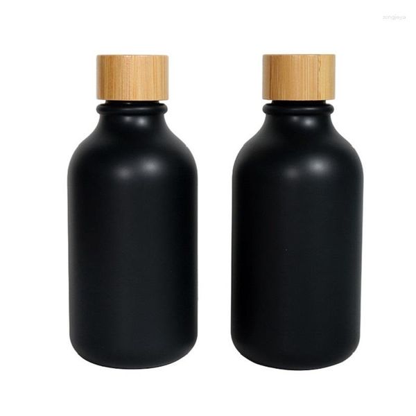 Bottiglie di stoccaggio Coperchio in legno di bambù Nero opaco Bottiglia di plastica PET Shampoo Fiale ricaricabili 300ML Toner cosmetico vuoto Tappo interno 10 pezzi