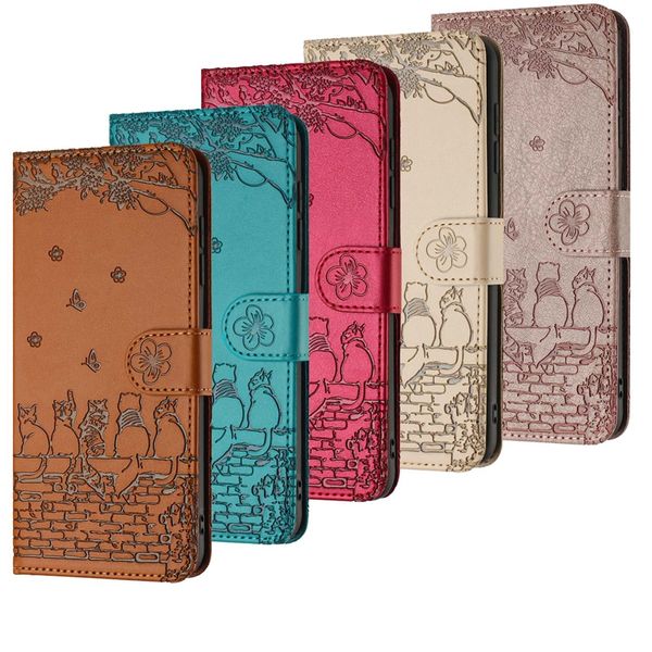 Imprint Cat PU Leather Wallet Cases Para Samsung S23 Ultra S22 Plus A54 A34 A24 A14 A53 A33 A23 A13 A32 Butterfly Flower Wall Hand Feel Card Slot Titular Flip Cover Purse