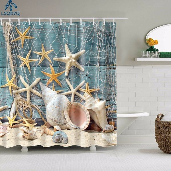 Duschvorhänge Seaside Scenic Beach Shells Duschvorhänge Badezimmervorhang Frabic Wasserdichte Polyester-Badvorhänge für Badezimmer 180 x 180 cm 230627