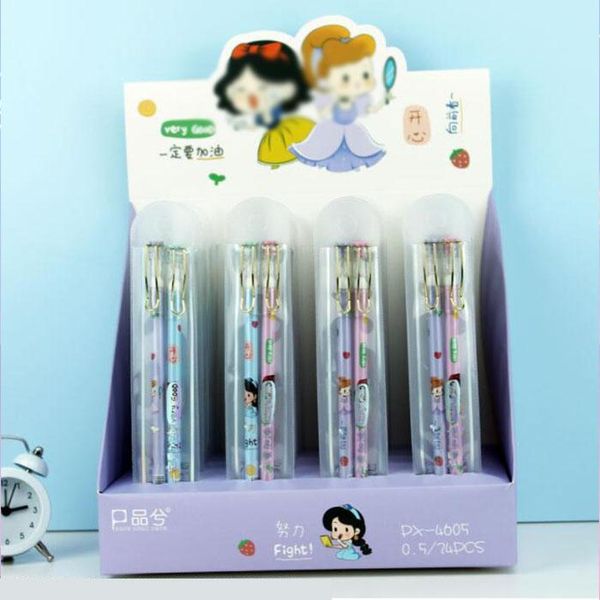 Stifte 24 Set/Los kreatives Prinzessin -Clip -Gel -Stift Set süß 0,5 mm schwarzer Tintengeschenke Geschenk Stationerie Büroschule Vorhanden Großhandel Großhandel