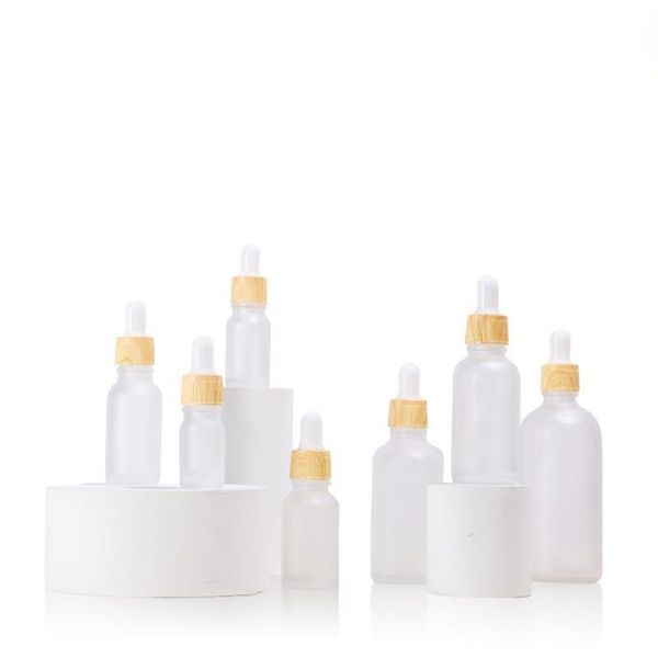 Milchglas-Tropfflasche, 5–100 ml, tragbar, leer, nachfüllbar, für Make-up, Kosmetik, Behälter, Röhrchenfläschchen mit Kunststoff-Bambuskappe, Jdbcw