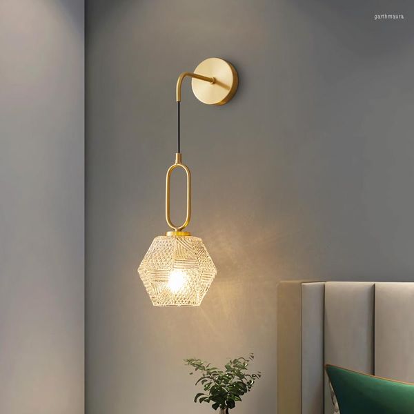 Wandlampen FKL Moderne Kupfer Glas Lampe Gold Licht Luxus Kreativ für Wohnzimmer TV Hintergrund Schlafzimmer Nachttisch Gang