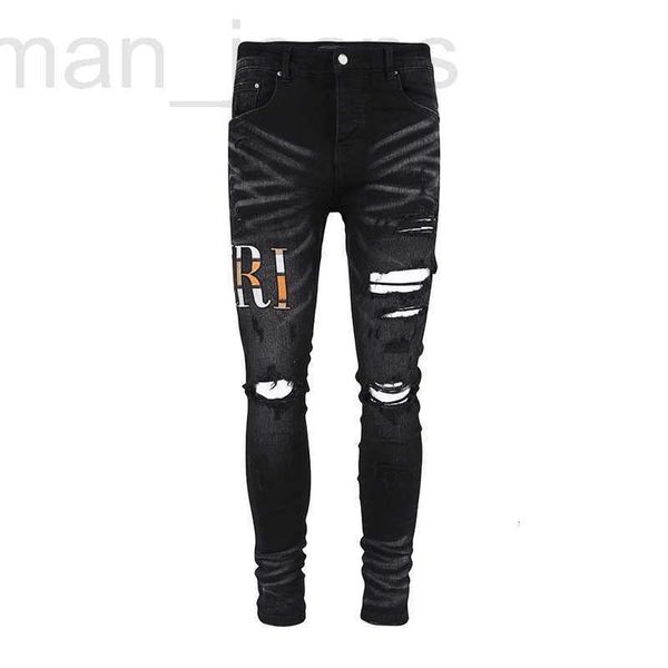 Jeans da uomo firmati Jeans slim firmati Jeans strappati europei da uomo trapuntati con ricami per pantaloni vintage di marca di tendenza pantaloni da uomo piegati alla moda skinny veri PIVD