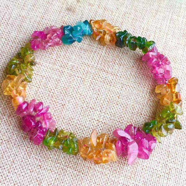 Strand JoursNeige Braccialetti in pietra di tormalina naturale Braccialetto di ghiaia Multi colore brillante per regalo donna ragazza