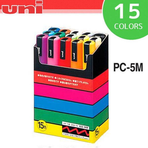 Marcadores 15 cores uni posca marcador caneta conjunto pc5m pop cartaz publicidade caneta pintura em quadrinhos cabeça redonda água arte marcador caneta