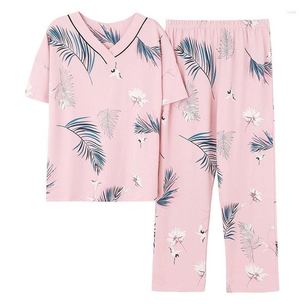 Damennachtwäsche Sommer 2023 Pyjamas Set Frauen Kurzarm T-Shirt Elastische Taille Hosen 2 teile/satz V-ausschnitt Floral Lounge Wear Mode