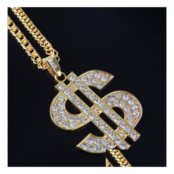 Decoração de festa Hiphopbling Colar de corrente com cifrão banhado a ouro 18K - Decoração masculina de 30 polegadas com pingente de bling Drop Delivery H Dhnwh