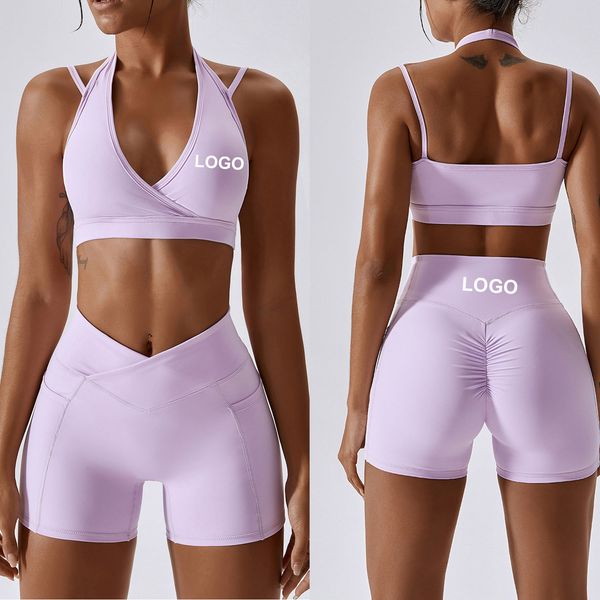 Duas peças vestido personalizado bunda levantamento treino nylon atlético combinando sexy ginásio fitness verão yoga biker mulheres shorts conjuntos 230627