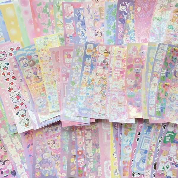 Adesivos 10 pçs 20 pçs 30 pçs Pacote de adesivos aleatórios Laser Decorativo Álbum Kawaii Material de papelaria coreano Material faça você mesmo 230626