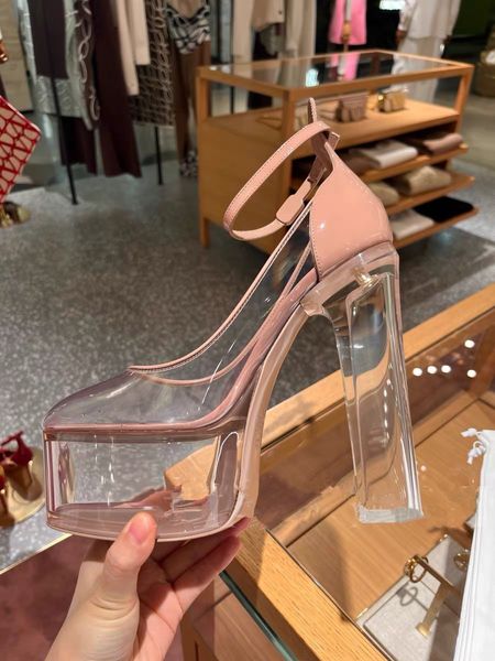 Modische Sommersandalen für Damen, kristallklare Schuhe mit hohen Absätzen, transparente Schuhe mit dickem Absatz und Übergrößen