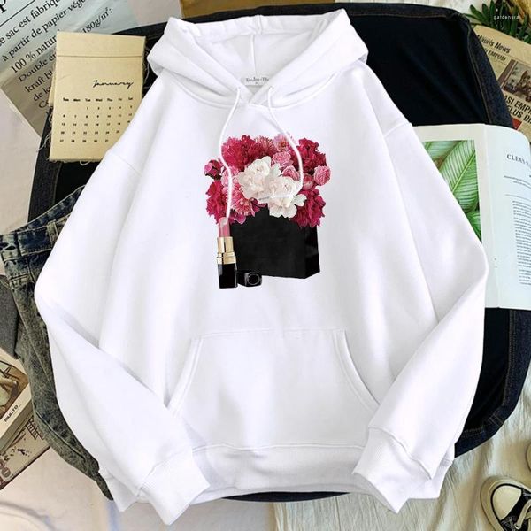 Felpe con cappuccio da uomo Fiori maschili e stampa di rossetto Felpa con cappuccio Top Uomo Girocollo Coreano Taglie forti Sudadera Caldo pile Abbigliamento da donna hip-hop