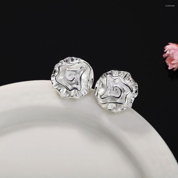 Ohrstecker Fabrik Direkt 925 Farbe Silber Rose Blume Ohrring Für Frau Hohe Qualität Mode Feine Party Schmuck Urlaub Geschenke